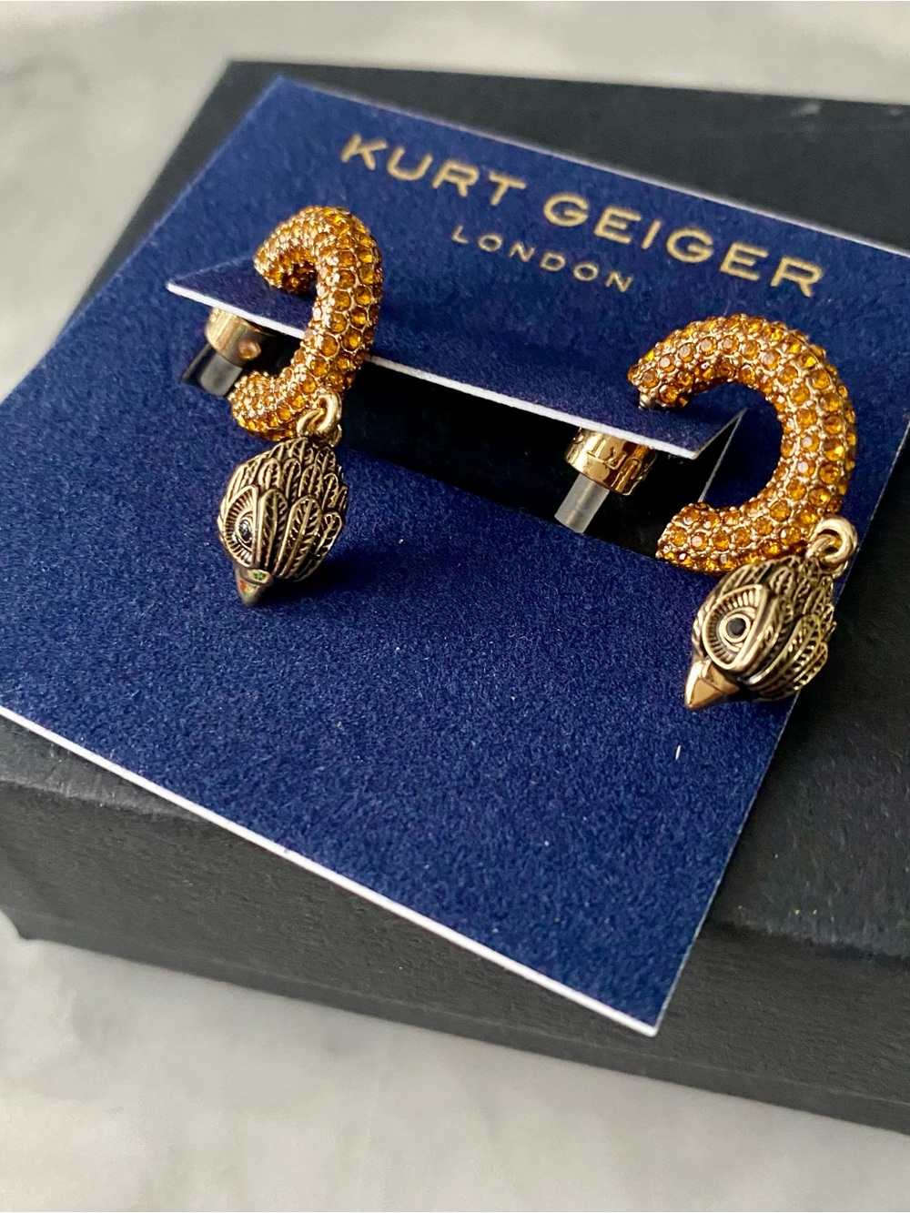 Kurt Geiger London Eagle Charm Crystal Pave Half Hoop Huggie Earrings